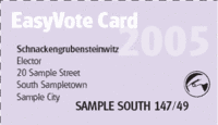 The front side of a sample 2005 EasyVote card.