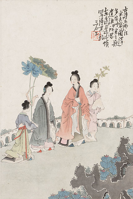 Album of Twelve Leaves- Figures in Landscape Settings, Leaf 1, Ren Xiong (1823-1857)