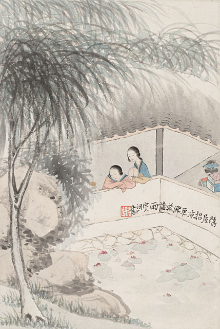 Album of Twelve Leaves- Figures in Landscape Settings, Leaf 8, Ren Xiong (1823-1857)