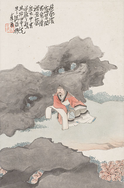 Album of Twelve Leaves- Figures in Landscape Settings, Leaf 9, Ren Xiong (1823-1857)