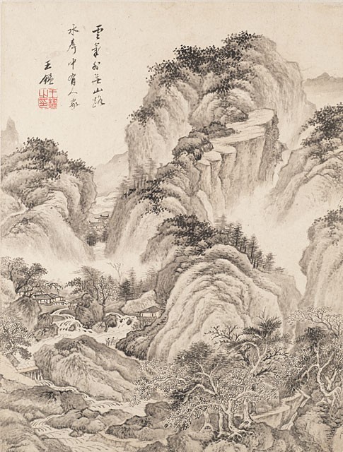 Album of Twelve Landscapes in Old Styles, Leaf 1, Wang Jian (1598-1677)