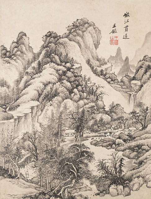 Album of Twelve Landscapes in Old Styles, Leaf 4, Wang Jian (1598-1677)