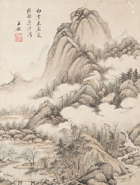 Album of Twelve Landscapes in Old Styles, Leaf 5, Wang Jian (1598-1677)