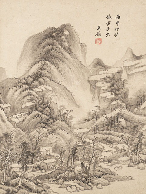 Album of Twelve Landscapes in Old Styles, Leaf 6, Wang Jian (1598-1677)