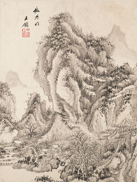 Album of Twelve Landscapes in Old Styles, Leaf 7, Wang Jian (1598-1677)