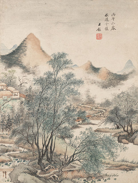 Album of Twelve Landscapes in Old Styles, Leaf 8, Wang Jian (1598-1677)