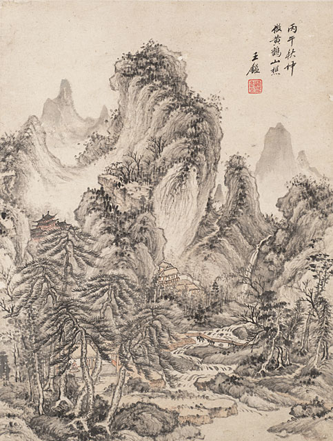 Album of Twelve Landscapes in Old Styles, Leaf 12, Wang Jian (1598-1677)