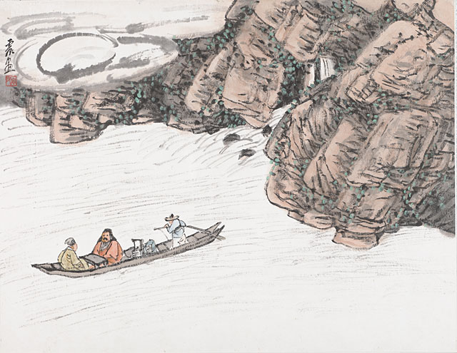 Album of Ten Leaves- Figures and Landscapes, Leaf 8, Wang Jian (1598-1677)