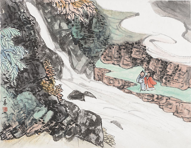 Album of Ten Leaves- Figures and Landscapes, Leaf 9, Wang Jian (1598-1677)