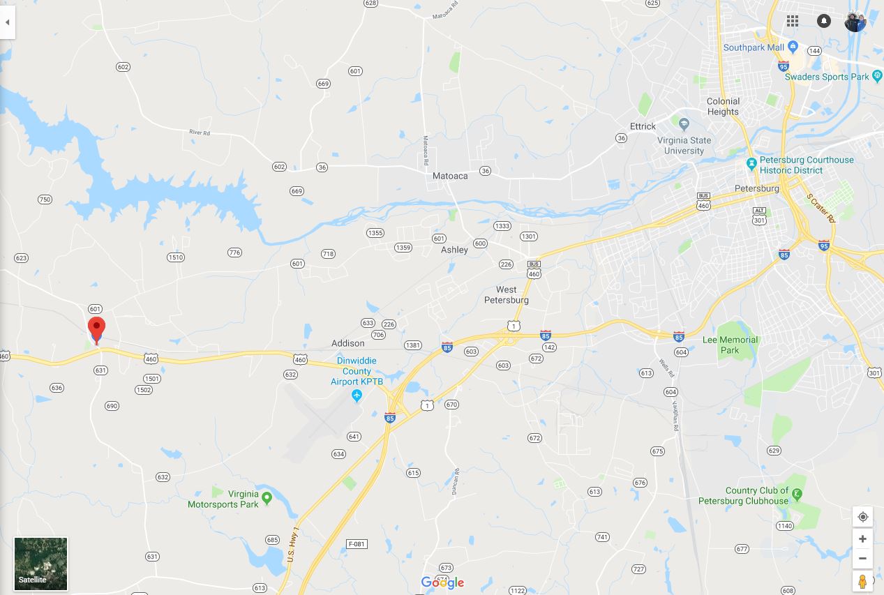 Sutherland Station and Petersburg
                    Courthouse Map