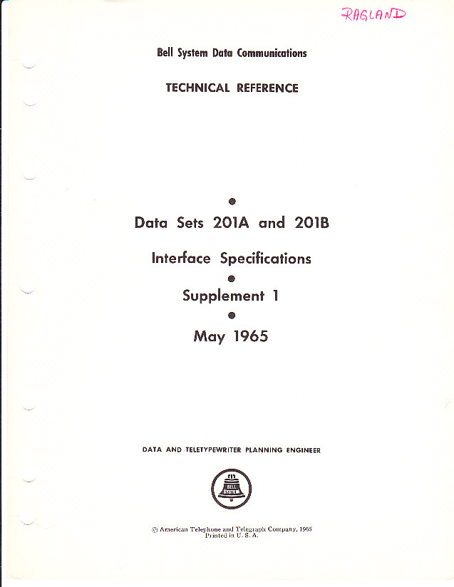 Data Sets 201 A and B Interface Specs, 1965