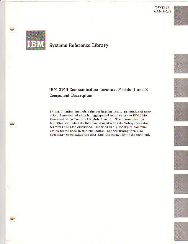 IBM 2740 Communication Terminal Models 1 and 2 Component Description, 1968
