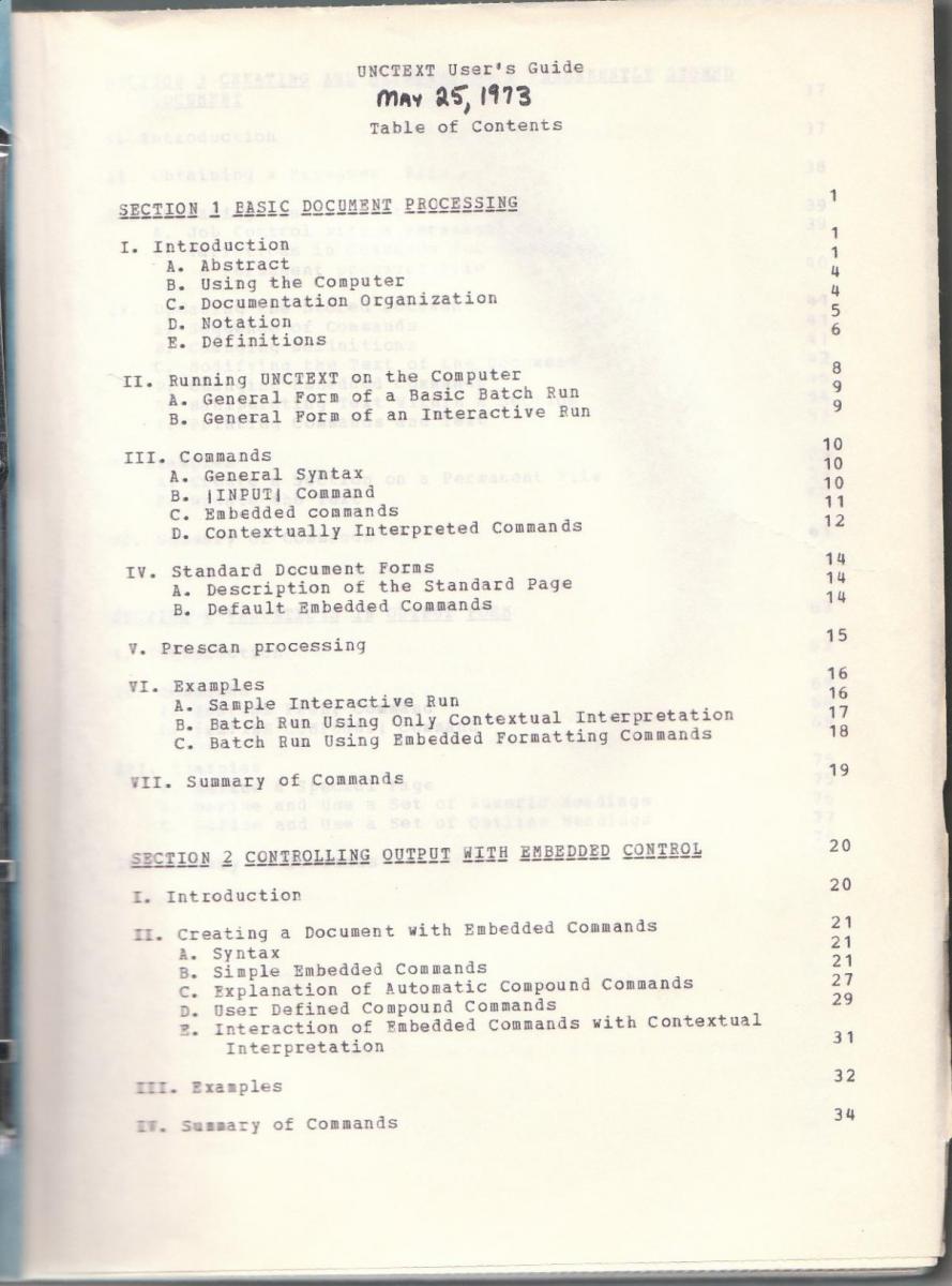 UNCTEXT User's Guide 1973