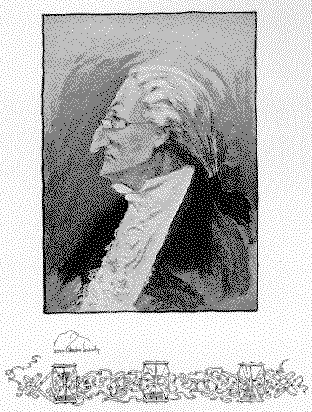his nose is thin 
And it rests upon his chin. He also
has little reading glasses and a pony-tailed
white wig