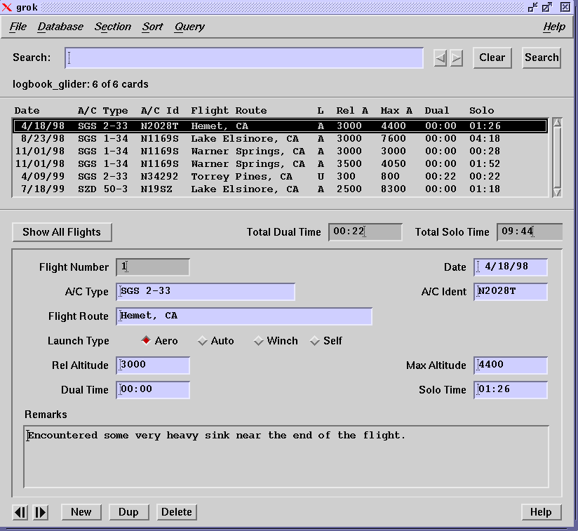 [Screenshot of Glider Logbook]