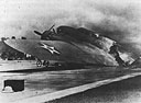 Closeup view of front half of the burned B-17C