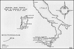 Map: Principal NAAF Targets Prior to Invasion of Sicily, 15 June-9 July 1943
