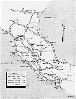 Map: Central Italy Principal Rail lines and Roads