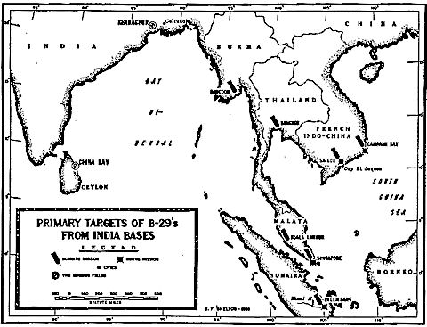 Map: Primary Targets of B-29's From India Bases