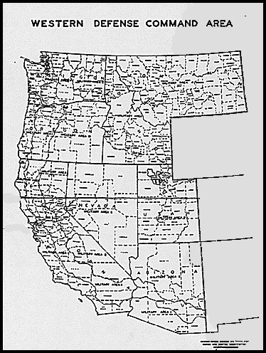 Map of western U.S. showing Military Area boundaries