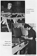 Assembling a bomber motor mount (top). Photo unit worker in a bomber plant <bottom).