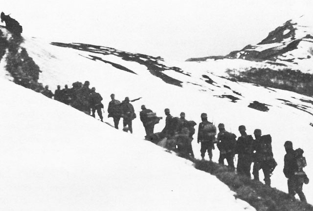 Greek troops moving into the mountains, 1940