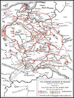 Map 3: Polish plan for retirement to the southeast and actual withdrawal routes of Polish divisions