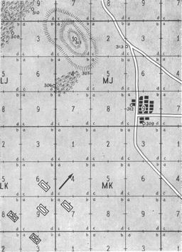 Figure 8.--Map with superimposed coordinate system and artillery reference points used by tank commanders