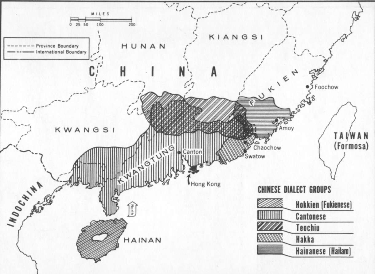 Map 2. Principal Places of Origin of the Chinese in the Republic of Vietnam