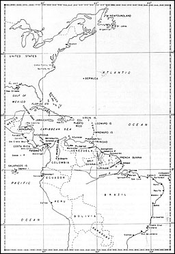 Map: Western Atlantic and Canal Zone Defense Area