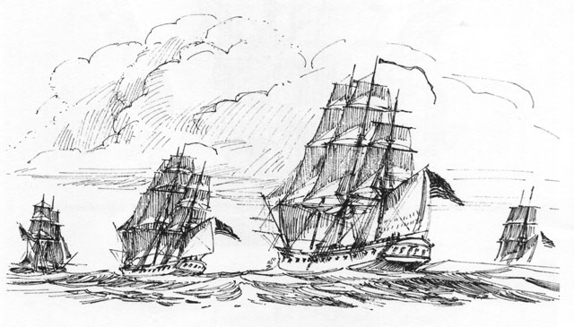 Drawing: Four frigates