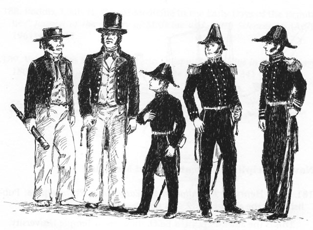 Sketch: Various sailors in uniforms
