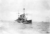 Photo # NH 44910:  USS Huntington underway at sea while escorting a troopship convoy, 1918.