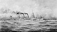 Photo # NH 54434:  Blockade runner Banshee.  Artwork by R.G. Skerrett