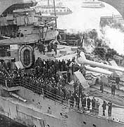 Photo # NH 82704:  USS Louisiana arrives at New York CIty with a load of troops from France, 1919