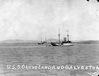 Photo # NH 99723:  Cruisers Cleveland and Galveston, seen from USS Hannibal circa 1923, probably in Cuban waters