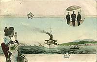 Photo # NH 106120-KN:  Postcard commemorating the Great White Fleet's visit to Japan