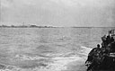 The town of Bernieres, one of the targets of the 8th Canadian Infantry Brigade, seen from the sea