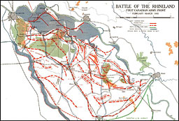 map: Battle of the Rhineland, First Canadian Army Front, February-March 1945
