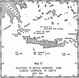 Positions of British warships sunk during campaign in Crete
