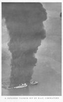 A JAPANESE TANKER HIT BY R.A.F. LIBERATORS