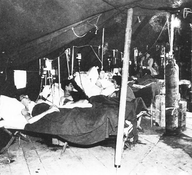 Army nurses at work in the postoperative ward, U.S. Army 10th Field Hospital 