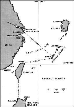 Map: Distance chart, Ryukyu Islands and Eastern China