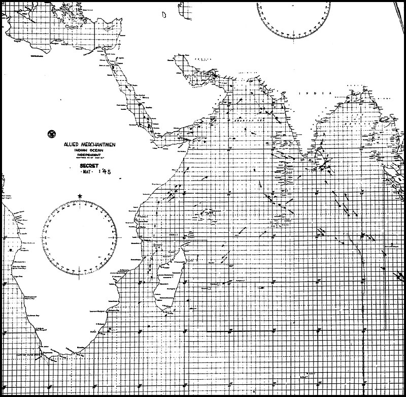 Photo: Merchant Ship Wall Chart, Indian Ocean, 1May45