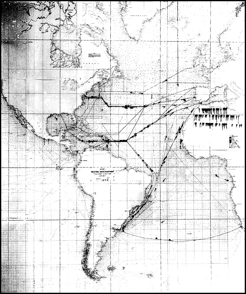 Photo: Merchant Ship Wall Chart, Neutral Merchantmen, North and South Atlantic, 1May45