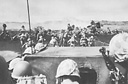 The beach at Iwo Jima, D-day. A wave of U.S. Marines begins attack.