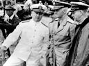 Image: USN NR&L (MOD) 38594 Rear Admiral William R. Furlong, Admiral Chester W. Nimitz, and Captain Homer N. Wallin inspecting the salvage operations in USS Oglala.