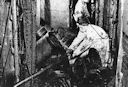 USN NR&L (MOD) 39774 Adjusting discharge hose from submersible pump in 14-inch magazine spaces during refloating operations in Oklahoma.
