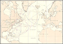 Loran Chart--Atlantic: Reliable Loran Sky Wave Coverage