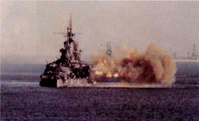 Idaho fires on Japanese positions on the island of Okinawa.